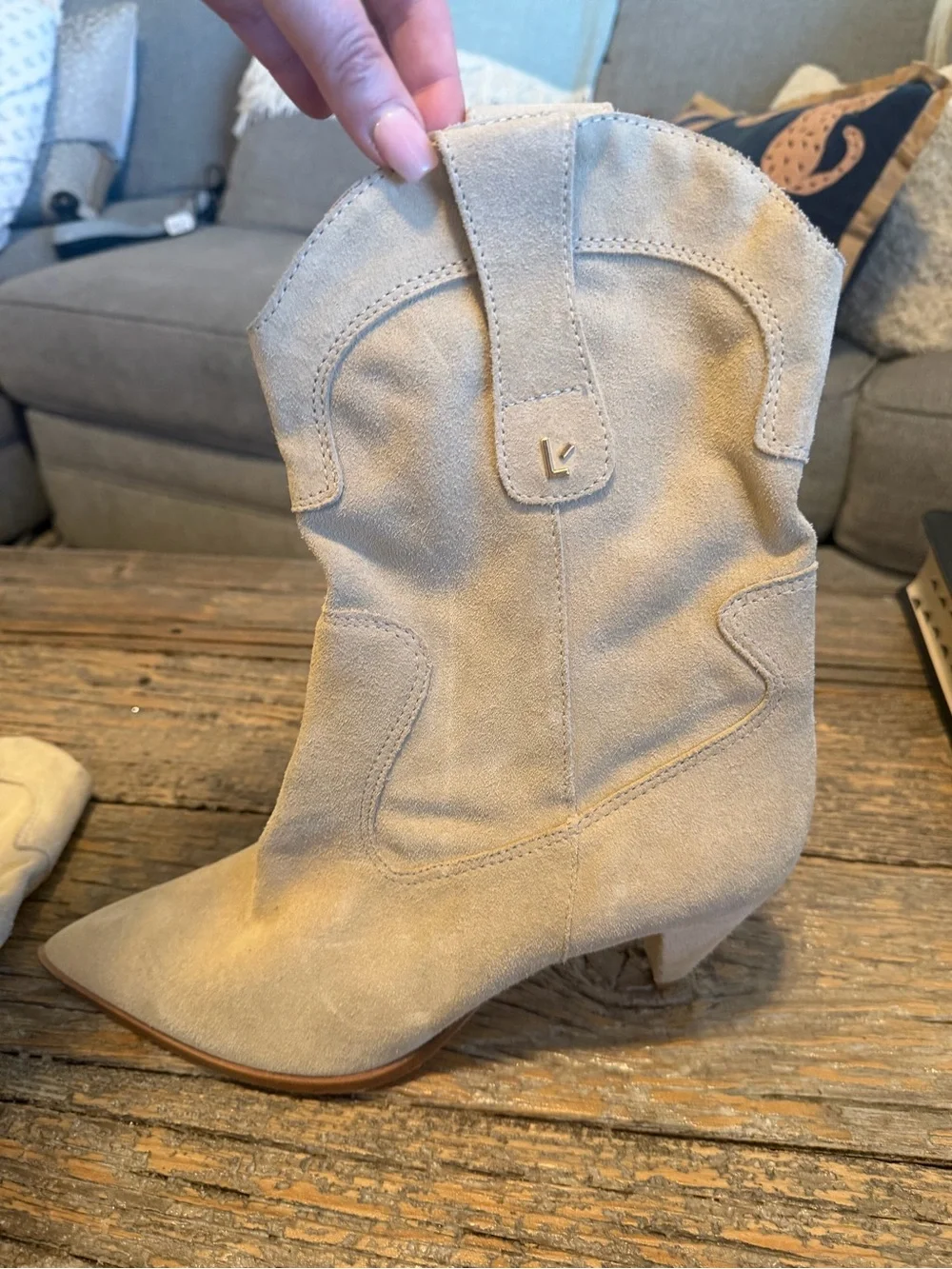 NWOT Larroudé Beige Suede Western Slouch Boot- Sz 11